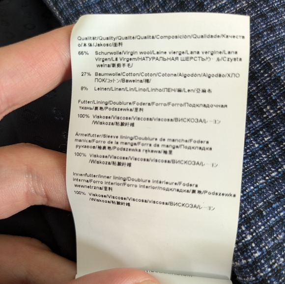 BOSS Hutson Slim Fit Blue Wool Cotton Linen Blend Sport Suit Coat Mens Jacket 38 - Picture 16 of 16